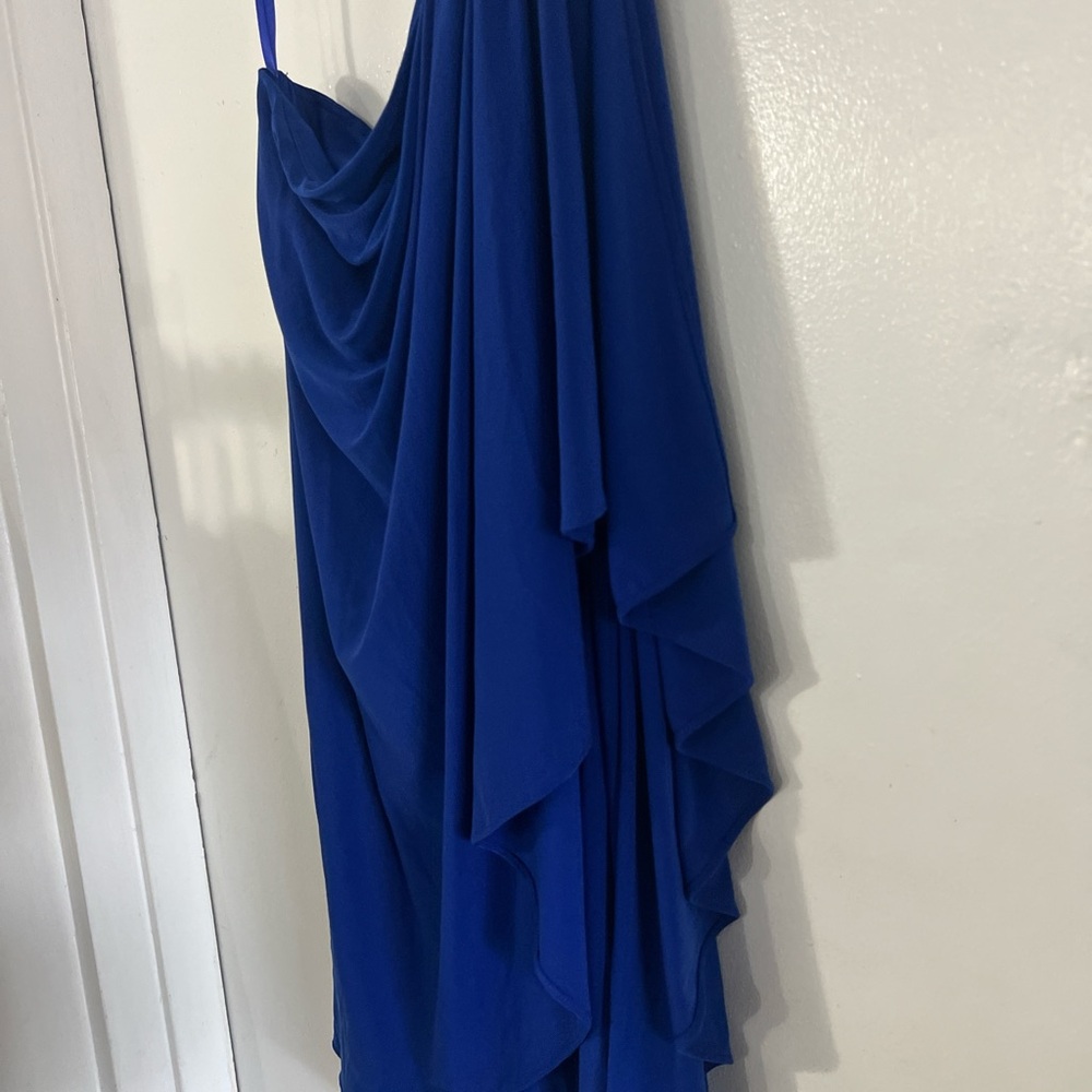 Cache One-Shoulder Draped Evening Dress in Royal Blue